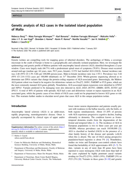 Genetic Analysis of ALS Cases in the Isolated Island Population of Malta