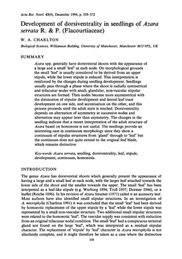 Development of Dorsiventrality in Seedlings of Azara Serrata R