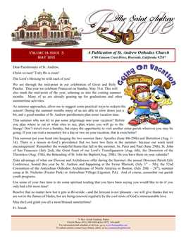 Volume 24 Issue 5 May 2015 a Publication of St. Andrew Orthodox