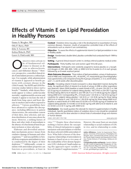 Effects of Vitamin E on Lipid Peroxidation in Healthy Persons