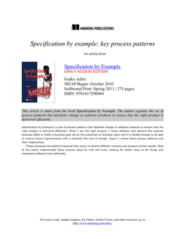 Specification by Example: Key Process Patterns