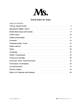 Article Index by Topic