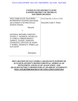 Declaration of Salvatore J. Graziano in Support of (I) Lead Plaintiff's Motion