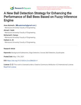 A New Ball Detection Strategy for Enhancing the Performance of Ball Bees Based on Fuzzy Inference Engine