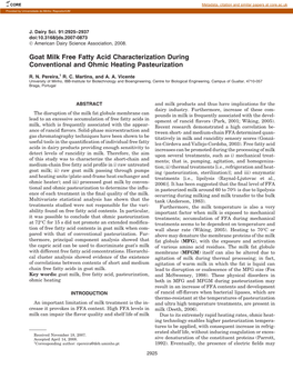 Goat Milk Free Fatty Acid Characterization During Conventional and Ohmic Heating Pasteurization