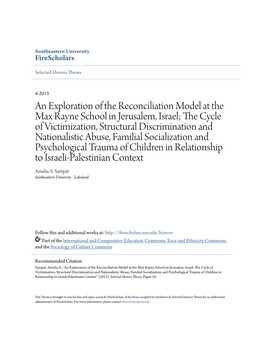 An Exploration of the Reconciliation Model at the Max Rayne School in Jerusalem, Israel; the Cycle of Victimization, Structural