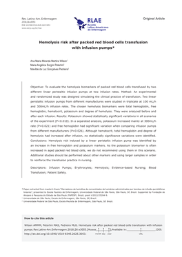 Hemolysis Risk After Packed Red Blood Cells Transfusion with Infusion Pumps*