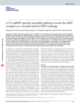 A U1 Snrnp–Specific Assembly Pathway Reveals the SMN Complex As a Versatile Hub for RNP Exchange