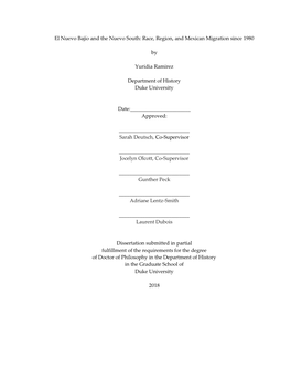 Race, Region, and Mexican Migration Since 1980 by Yuridia Ramirez Department of History