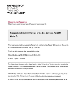 Westminsterresearch Prospects in Britain in the Light of the Bus Services Act 2017 White, P