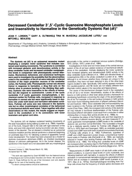 Decreased Cerebellar 3',5'-Cyclic Guanosine Monophosphate Levels