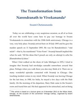 Transformation from Narendranath to Vivekananda’