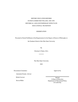 History Education Reform in Post-Communist Poland, 1989-1999: Historical and Contemporary Effects on Educational Transition