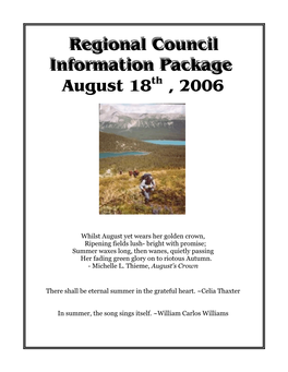 Regional Council Information Package August 18Th , 2006