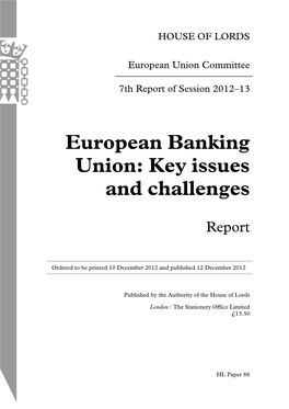 European Banking Union: Key Issues and Challenges