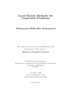 Local Search Methods for Constraint Problems