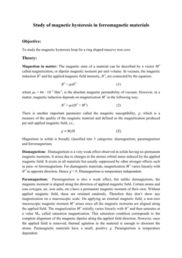 Magnetic Hysteresis of Ferromagnetic Materials