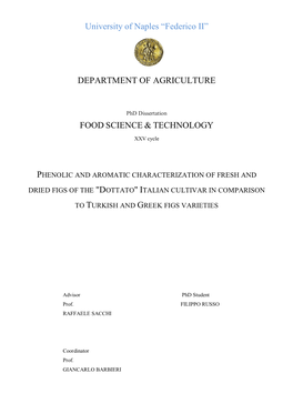 “Federico II” DEPARTMENT of AGRICULTURE FOOD