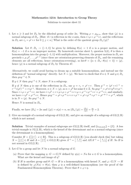 Mathematics 1214: Introduction to Group Theory Solutions to Exercise Sheet 11