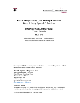 HBS Entrepreneurs Oral History Collection Baker Library Special Collections