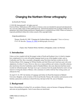 Changing the Northern Khmer Orthography
