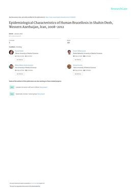 Epidemiological Characteristics of Human Brucellosis in Shahin Dezh, Western Azerbaijan, Iran, 2008-2012