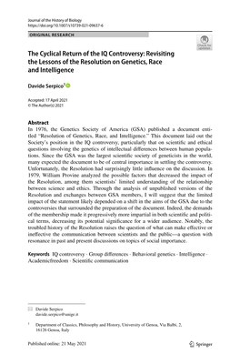 The Cyclical Return of the IQ Controversy: Revisiting the Lessons of the Resolution on Genetics, Race and Intelligence