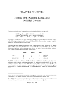 CHAPTER NINETEEN History of the German Language 2 Old High