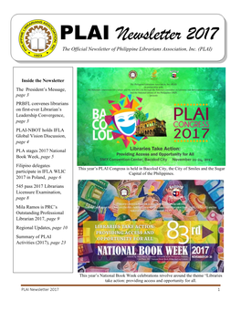 PLAI Newsletter 2017 the Official Newsletter of Philippine Librarians Association, Inc