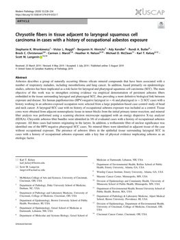 Chrysotile Fibers in Tissue Adjacent to Laryngeal Squamous Cell Carcinoma