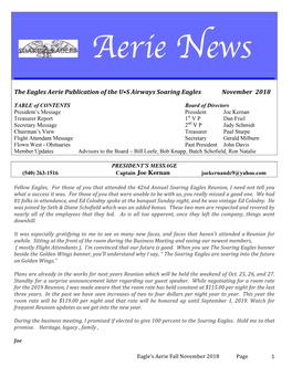 The Eagles Aerie Publication of the U•S Airways Soaring Eagles November 2018