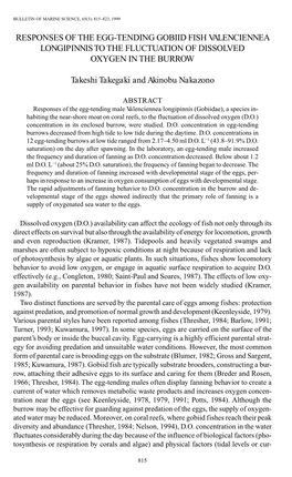 Responses of the Egg-Tending Gobiid Fish <I>Valenciennea Longipinnis</I> to the Fluctuation of Dissolved Oxygen in T