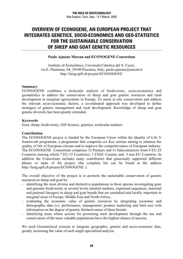 Overview of ECONOGENE, an European Project That Integrates