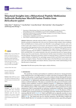 Structural Insights Into a Bifunctional Peptide Methionine Sulfoxide Reductase Msra/B Fusion Protein from Helicobacter Pylori