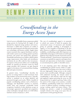 Crowdfunding in the Energy Access Space
