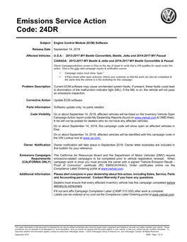 Emissions Service Action Code: 24DR