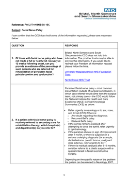 1 Reference: FOI 27719 BNSSG 15C Subject: Facial Nerve Palsy I Can