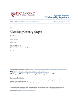 Classifying Coloring Graphs Julie Beier