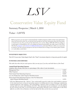 Conservative Value Equity Fund Summary Prospectus | March 1, 2010