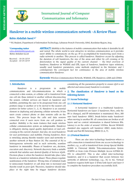 Handover in a Mobile Wireless Communication Network –A Review Phase DOI