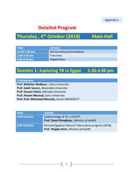 Detailed Program Thursday , 4Th October (2018) Main Hall