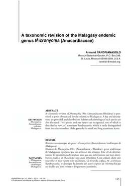 A Taxonomic Revision of the Malagasy Endemic Genus Micronychia (Anacardiaceae)