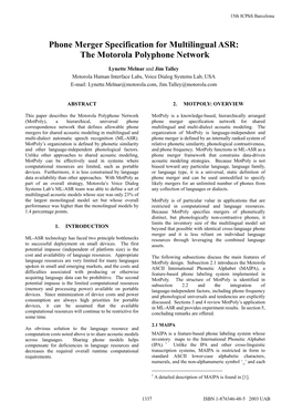 Phone Merger Specification for Multilingual ASR: the Motorola Polyphone Network