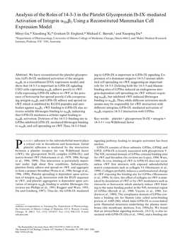 Analysis of the Roles of 14-3-3 in the Platelet Glycoprotein Ib-IX–Mediated