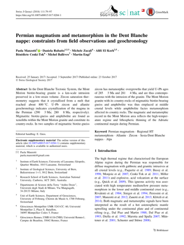 Permian Magmatism and Metamorphism in the Dent Blanche Nappe: Constraints from ﬁeld Observations and Geochronology