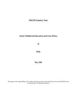 OECD Country Note Early Childhood Education and Care Policy in Italy