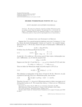 HIGHER WEIERSTRASS POINTS on X0(P)