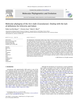 Molecular Phylogeny of the Acre Clade (Crassulaceae): Dealing with the Lack of Definitions for Echeveria and Sedum