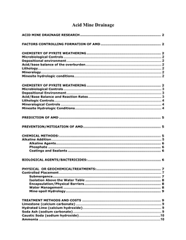 Acid Mine Drainage