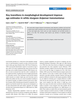 Key Transitions in Morphological Development Improve Age Estimates in White Sturgeon Acipenser Transmontanus